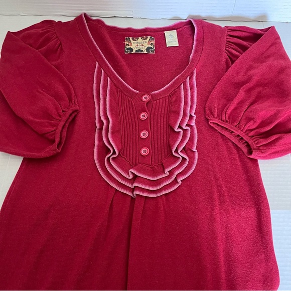 Chelsea & Violet Women’s Short Sleeve Ruffle Front Red Sweater Dress Size M - Picture 13 of 13